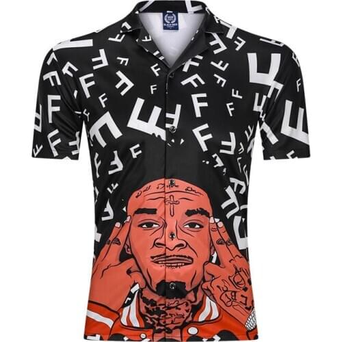 Rap Men Print Shirts Summer Short Sleeve Loose Streetwear Fashion Hip Hop Casual Brand Blouse Letter Shirts camisas para hombre