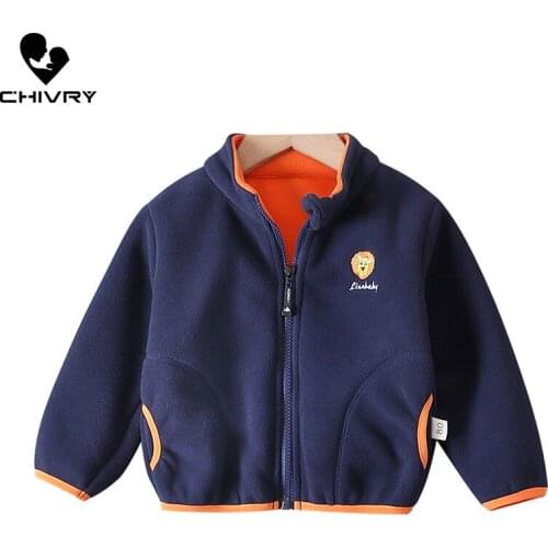 Baby Boys Soft Fleece Stand Collar Zipper Coat Outwear Sweatshirt New 2021 Autumn Winter Kid Cartoon Lion Warm Jackets Clothing