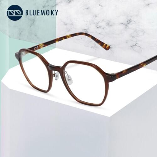 BLUEMOKY Anti Blue Light Blocking Glasses For Women Men Vintage Square Acetate Radiation Computer Gaming Myopia Optical Glasses