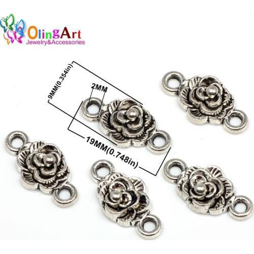 OlingArt 19*9MM 12pcs/lot DIY Zinc Alloy Pendant Lead free/Cadmium free/ Tibetan Silver Color Rose Shape Jewelry making