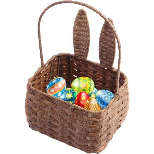 PE + Imitation Cattail Handmade Rabbit Ears Basket Picnic Basket Basket Is Woven By Hand Best Gift Camping Outdoor Concerts