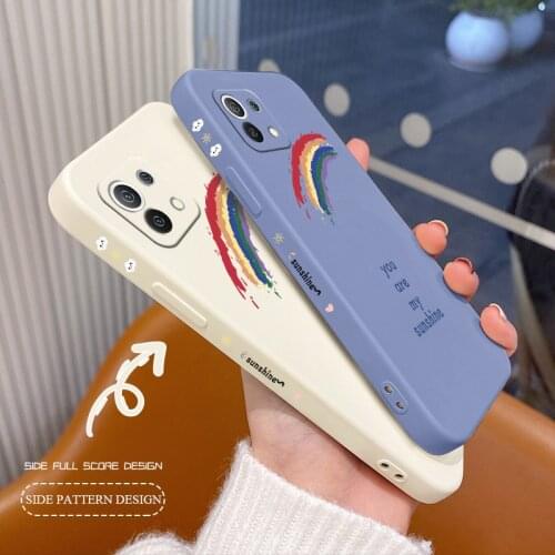 Rainbow Square Liquid Silicone Case For Xiaomi Mi 11 11i 10T 9T Pro Lite 10 10S 9 8 Pro Poco F2 X2 F3 Pro Soft Phone Cover Case