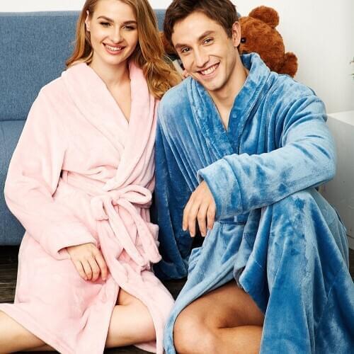 Plus Size Couple Thick Warm Sleepwear Male Casual Robe Large Long Women Kimono Bathrobe Gown Autumn Winter Flannel Home Wear