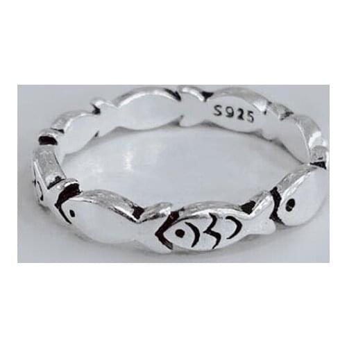 Real 925 Sterling Silver Retro Vintage Ocean Fish Rings For Women Lady Antique Thin Open Finger Ring Party Engagement Jewelry