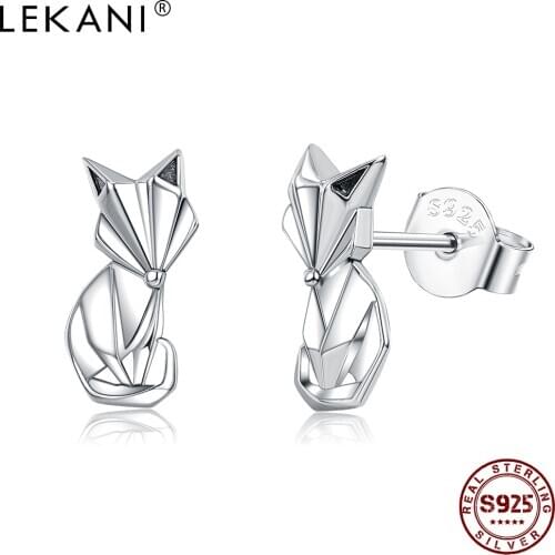 LEKANI Earrings For Women Genuine Sterling Silver 925 Jewelry Personality Folding Cute Fox Animal Stud Earrings Anniversary Gift