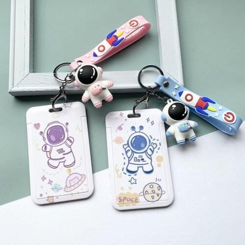 Cute Astronaut Card Holder Student Card Keychain Doll Subway Ic Card Holder Slide Cover Certificate Holder