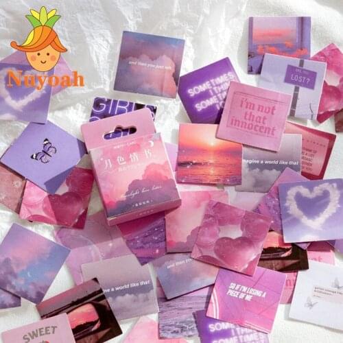 Pink Purple Aesthetic Stickers Journaling Love Material Sticky Diary Scrapbook Sticker for Notebooks Stationery Supplies 46PCS