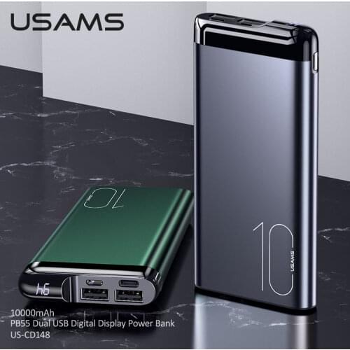USAMS 10W 10000mAh Aluminum Alloy Dual Type C Micro USB Port Power Bank For Xiaomi iPhone Huawei Charger Mobile External Battery