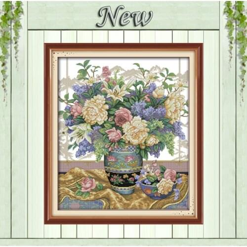 Oriental vase,Pattern print on the canvas DMC 11CT 14CT Cross Stitch kit,needlework embroidery Set,Beautiful Flowers Home Decor