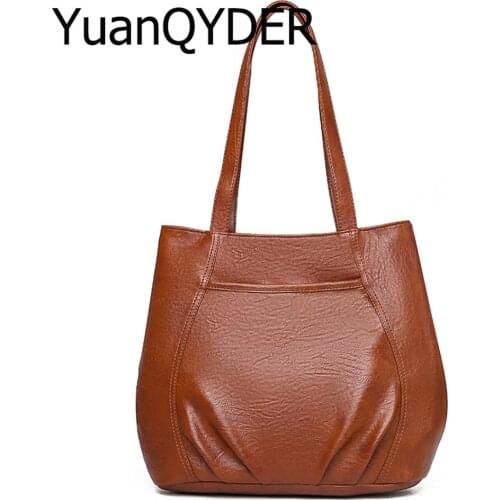 Vintage Brand Large Womens Tote Bag Simple Design Pleated Brown Shoulder Bag Pu Leather Handbags Large Capacity Female Bolsa