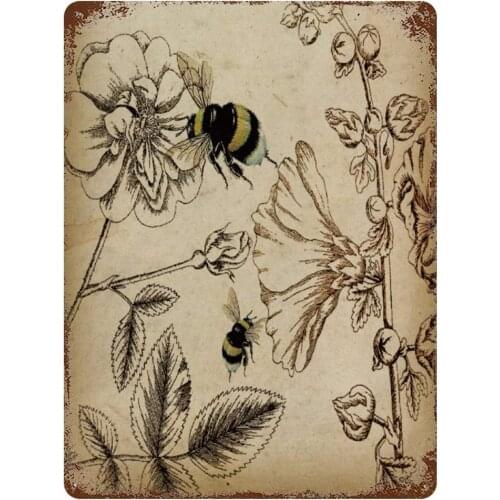 Vintage Retro Metal Tin Sign Wall Decor Art Hardworking Yellow Honey Bee Drawing Oil Painting Home Decor Plaque Poster Man