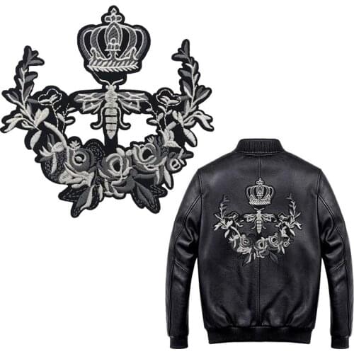 Embroidery Motifs Silver Wreath Applique Crown Bee Patches Badges for Bags Clothing Sewing Crafts Scrapbooking