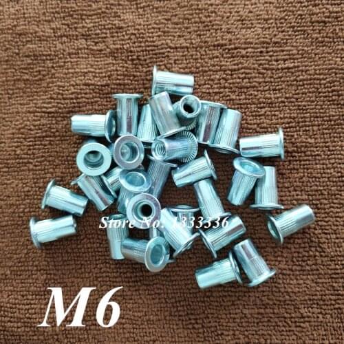 500pcs Threaded M6 Rivet Nuts Carbon Steel Zinc Plated Flat Head Rivet Insert Nuts Countersunk Blind Inserts Cap Rivnuts