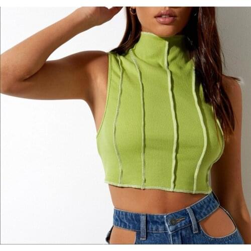 Hirigin Turtleneck Striped Patchwork Sexy Women Tube Tops Cropped 2021 Sleeveless Bodycon Summer Tank Vest Outwear 3 Colors