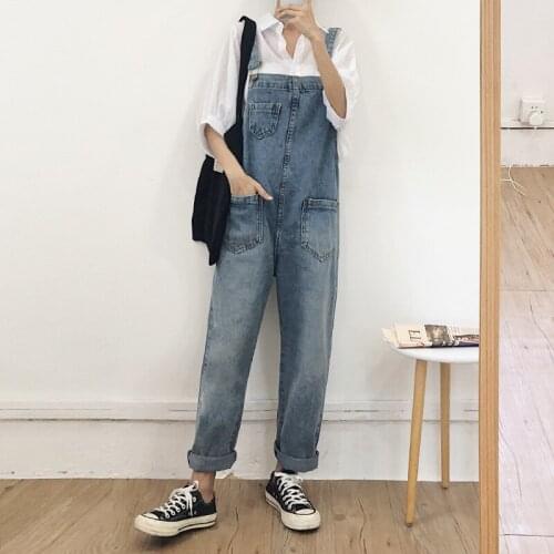 Oversized Pocket Denim Jumpsuits Womens Spring Autumn Wide Leg Pants Casual Loose Jumpsuit Jeans Rompers & Jumpsuits New Arrival