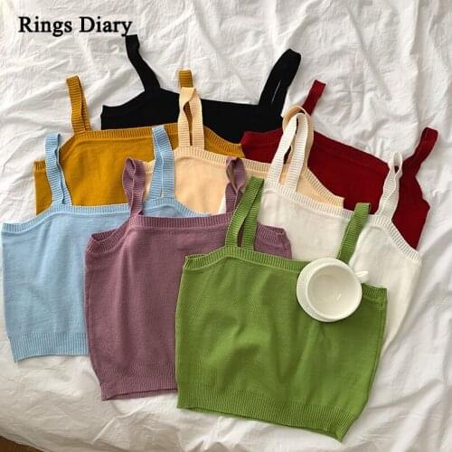 Rings Diary Women Basic Solid Knitted Tank Tops for Women 2021 Summer New Korean Causal Sexy Backless Crop Tops Street Tops