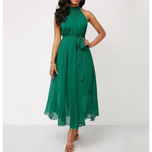 Chiffon Summer Dress Women Halter Sexy Party Black Off Shoulder Elegant Beach Lace Up Green Romantic Fashion Midi Dresses Female