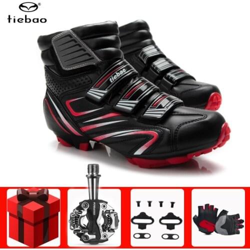 TIEBAO Winter MTB Cycling Shoes add SPD Pedal cleat set Pro Men sneakers women Mountain Bike Self-Locking Riding Bicycle Shoes
