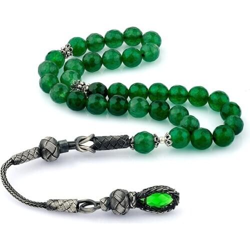 1000 Sterling Silver Handmade Rosary with Kazaz Tassel and Facet Cut Agate Stone