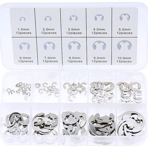 120pcs/lot 304 Stainless Steel Stainless Steel E Clip washer Assortment Kit Circlip retaining ring for shaft fastener M1.5~M10
