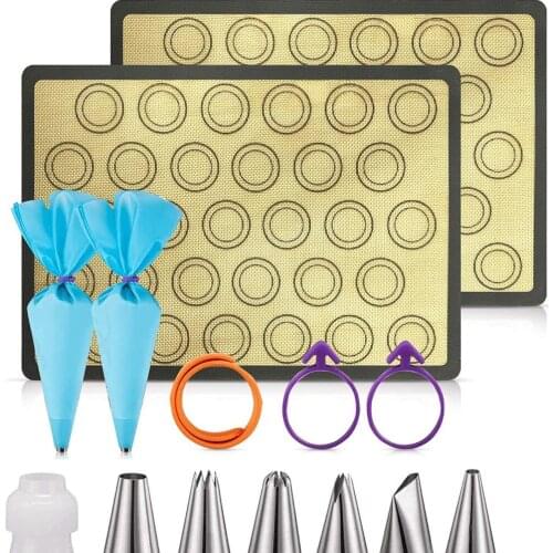 14 Piece Silicone Macaron Baking Non-stick Oven Mat Cake Decorating Mouth Bag Baking Decor Mouth Macaroon/Pastry/Cookie Making