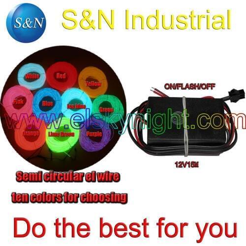 15 Meters Flexible diameter 4MM semi circular EL Wire &12VDC el inverter for party,festival and house decoration freeshipping
