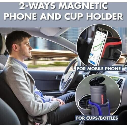 2-ways Magnetic Phone and Cup Holder Car Air Vent Beverage Rack and Mobile Phone Holder BIN