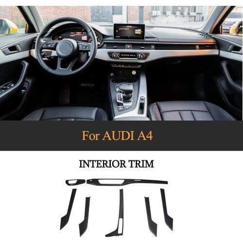 For A4 B9 Carbon Fiber Car Interior Moldings Trim Sticker For Audi A4 B9 2016-2019 Central Control Panel Trim 7pcs LHD