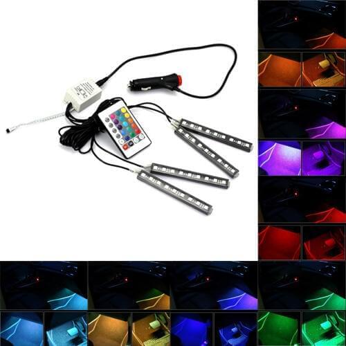 Car Styling 9LED Colorful RGB Car Interior Floor Decorative Atmosphere Lamps LED Strip Light With Remote Control