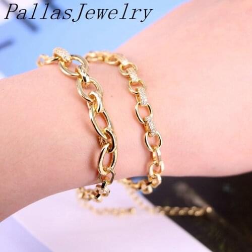 6Pcs Punk Link Chain Bracelet Men Gold Color Cubic Zirconia Bracelet Geometric Femme Bracelets For Women Fashion Jewelry