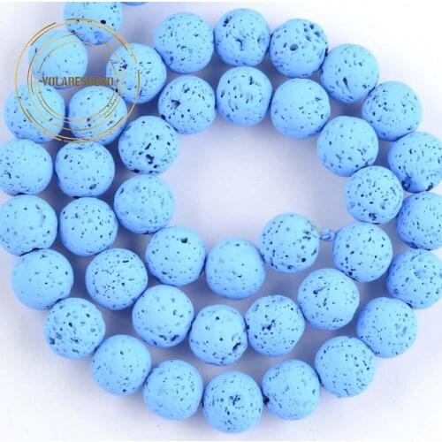 Natural Hematite Light Blue Lava Stone Beads Round Loose Spacer Volcanic Beads For Jewelry Making DIY Bracelet Charms 4/6/8/10mm