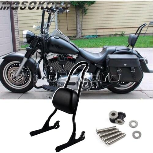 Black Sissy Bar Backrest Rear Passenger Pad w/ Bolt For Harley Softail Fat Boy FLSTF FLSTFB Standard FXST FXSTC FXSTB FXSTC