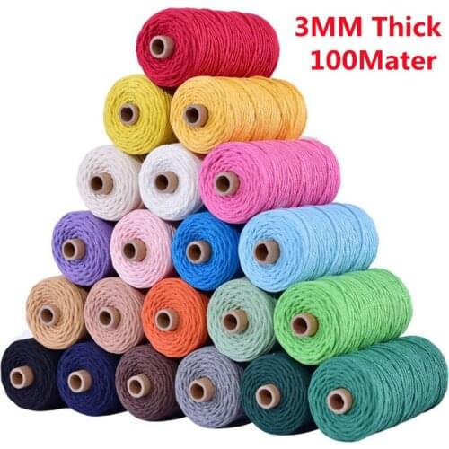 Color Cotton Rope 3mm100 Meters Hand-Woven Rope Thin Cotton Thread Woven Tapestry Rope Binding Rope Decoration Material Supplies