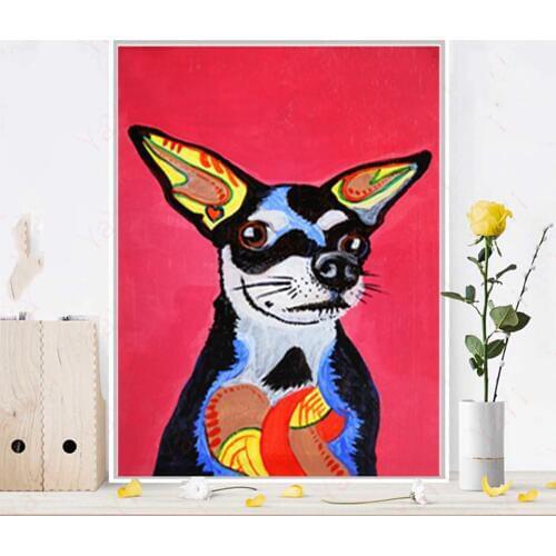 Colorful Pet Dog Chihuahua Canvas Art Print painting Poster Modern Wall Pictures For Living Room Home Decor Unframed LZ802
