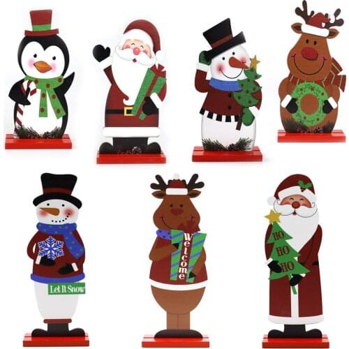 Santa Claus Snowman Elk Wood Craft Christmas Xmas Table Ornament Noel Christmas Decoration For Home Gift
