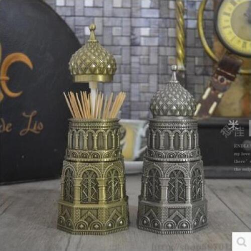 European tower shape bronze/antique tin color metal toothpick holder toothpick dispenser tandenstoker houder for kitchen YQT009