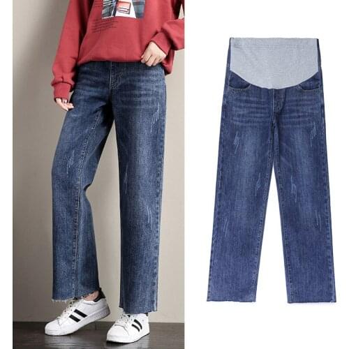 Maternity Wide Leg Jeans For Pregnant Woman Pants Autumn High Waist Straight Denim Trousers For Pregnancy Maternity Clothing
