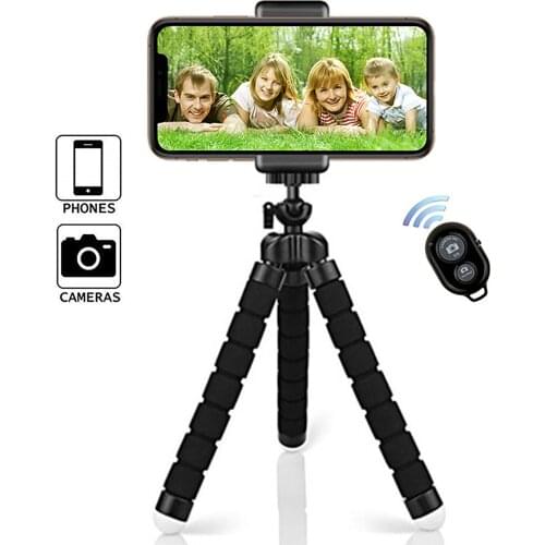 Flexible Phone Tripod Camera Stand Holder with Wireless Remote&Holder Clip for Sports Camera Selfies/Live Streaming/Video Record