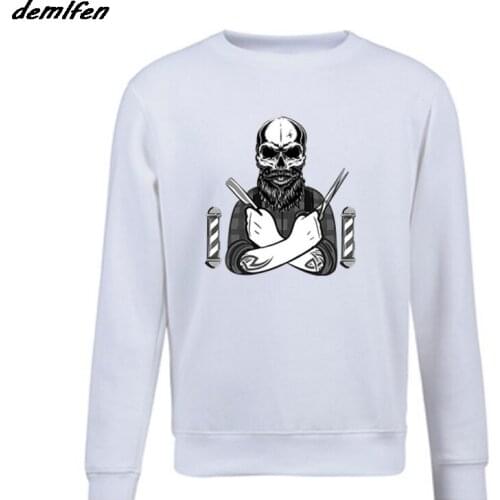 Hot Sale Fashion Barber hoodie Barbershop Razor Skull Funny Haircut Sweatshirt Men pullover Fleece Sweatshirts Harajuku