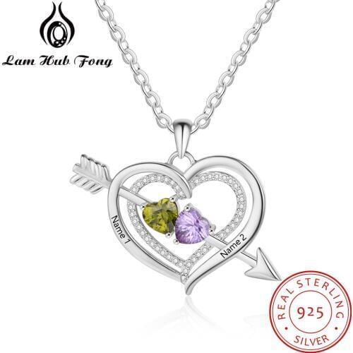 Personalized Cupids Arrow Heart Necklace for Lovers Custom 925 Sterling Silver Name Necklace Valentines Day (Lam Hub Fong)