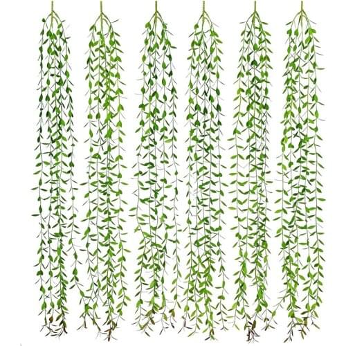 6 Pcs Artificial Vines Fake Greenery Garland Willow Leaves with Total 30 Stems Hanging for Wedding Party Home Decoration