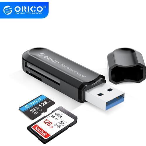 ORICO USB 3.0 TF/SD Card Reader Mini USB3.0 USB C Dual Card Reader Support SD/TF With Multifunctional Design-Black/White