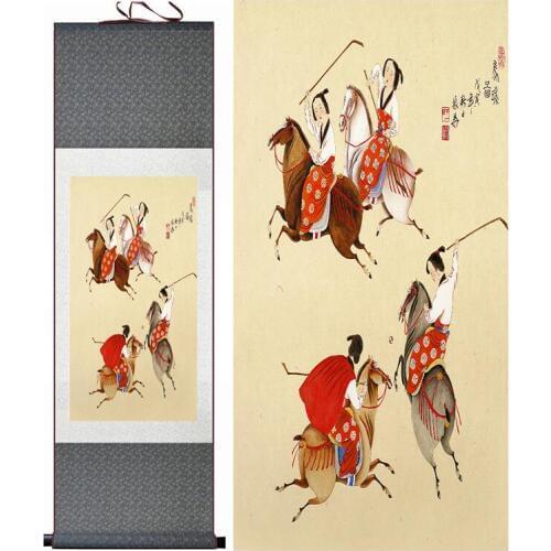 Portrait painting Home Office Decoration Chinese scroll painting women art painting Playing ball painting