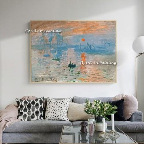 Handmade Claude Monet Impression Sunrise Famous Landscape Oil Painting on Canvas Wall Picture for Living Room Cuadros