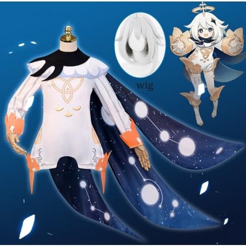 Genshin Impact Cosplay Paimon Outfit Party Anime Uniform Wig Cosplay Costume Game Cute Kawaii Girl Halloween Costumes for Women