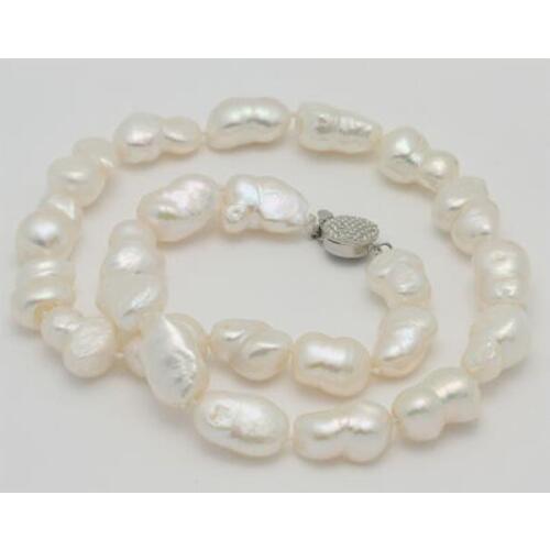 Beautiful HUGE Natural White Baroque Cultured Pearls Necklace 18"