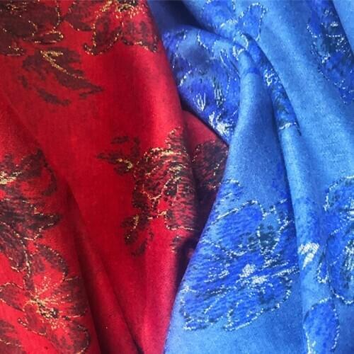 Red Blue Color Mink Flannel Wool Gold Silk Jacquard Dress Fabric Autumn Winter Cloth by Meter Home Textile for Sewing Material
