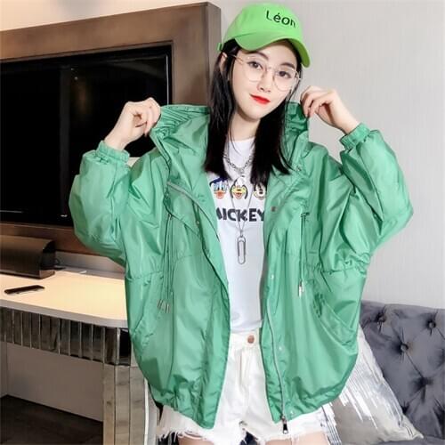 2020 Summer New Loose Hooded Short Sun Protection Clothing Women Jacket Long Sleeve Fashion Beach Breathable Ladies Jacket H343