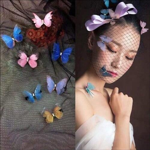 Fashion Tulle Butterfly Hairpin Clip Duckbill Clip Girl Head Jewelry Hair Accessories Creative Double Stereo Simulation Color