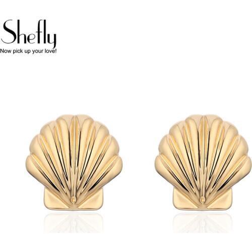 Fashion Design Small Shell Earrings For Women Gold/Silver Color Stud Earrings Brincos Unique Earrings Little Mermai Jewelry